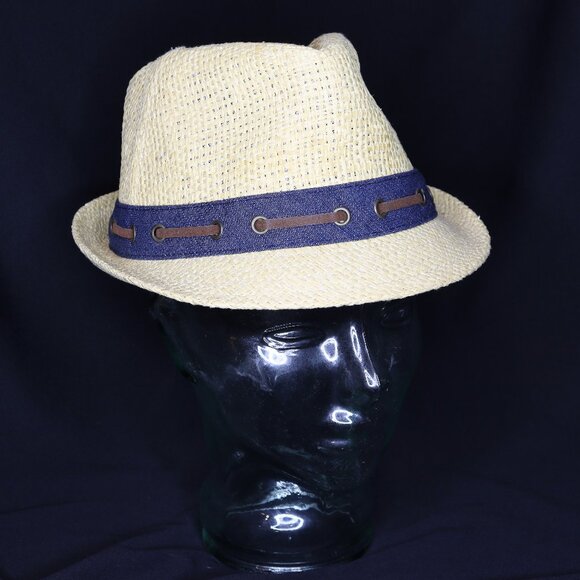 Other - Natural Straw Fedora with Denim Accent